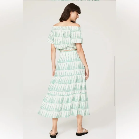 Marine Layer Geo Gauzy Cotton Corrine Skirt L and Nora Off Shoulder Top XL Set